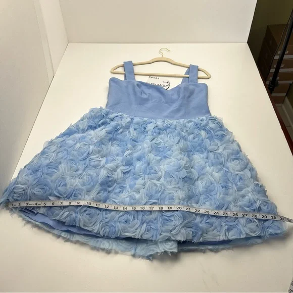 Dress the Population Melanie Sky Blue Multi Womens Size XXL Floral Appliqué NEW